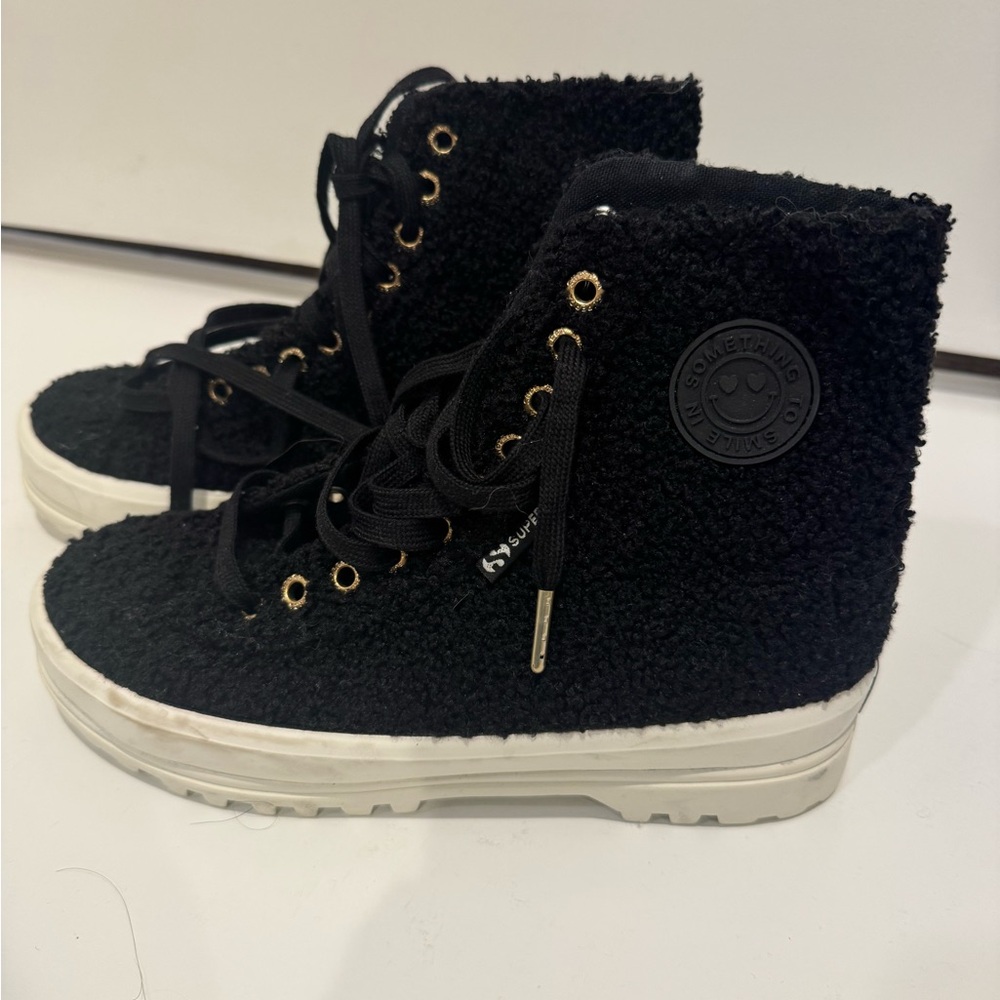 Superga Black High-Top Sneakers with Silver Eyelets